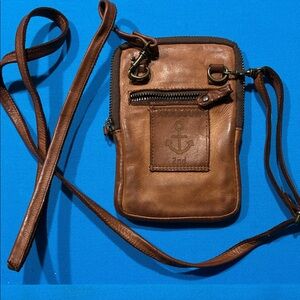 Anchor Design Brown Leather Crossbody Bag